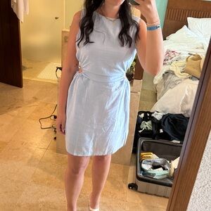 Blue side cutout linen dress